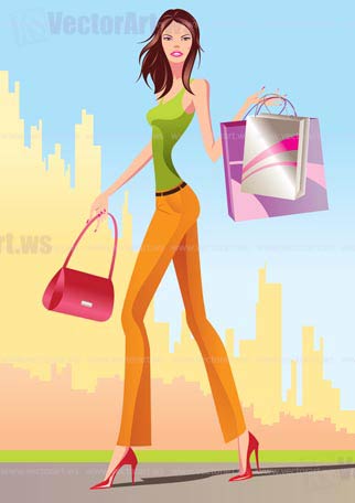 fashion shopping girls with shopping bag - vector illustration