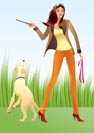 Sexy woman with a dog in the park - vector illustration