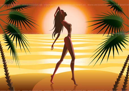 beautiful woman silhouette on a beach - vector illustration