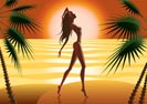 beautiful woman silhouette on a beach - vector illustration
