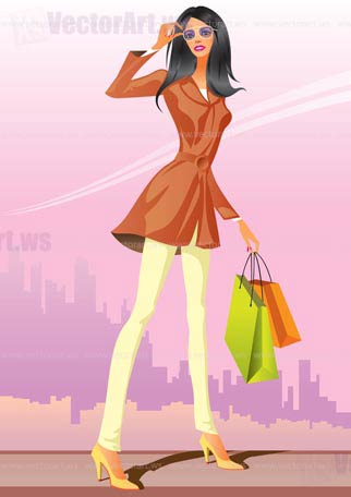 fashion shopping girls with shopping bag - vector illustration