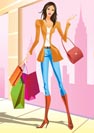 fashion shopping girls with shopping bag in New York - vector illustration