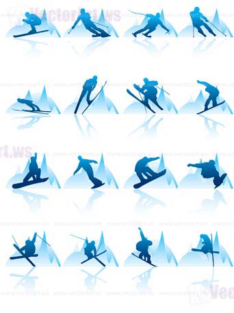 ski and snowboard icons - vector icon set