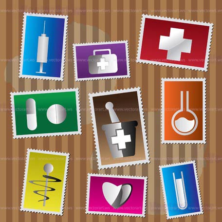 Medical and healtcare Icons - postage stamp - vector icon set