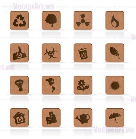 Wooden Ecology icons - Vector Icon Set